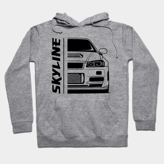 Front JDM Skyline R34 Hoodie by GoldenTuners